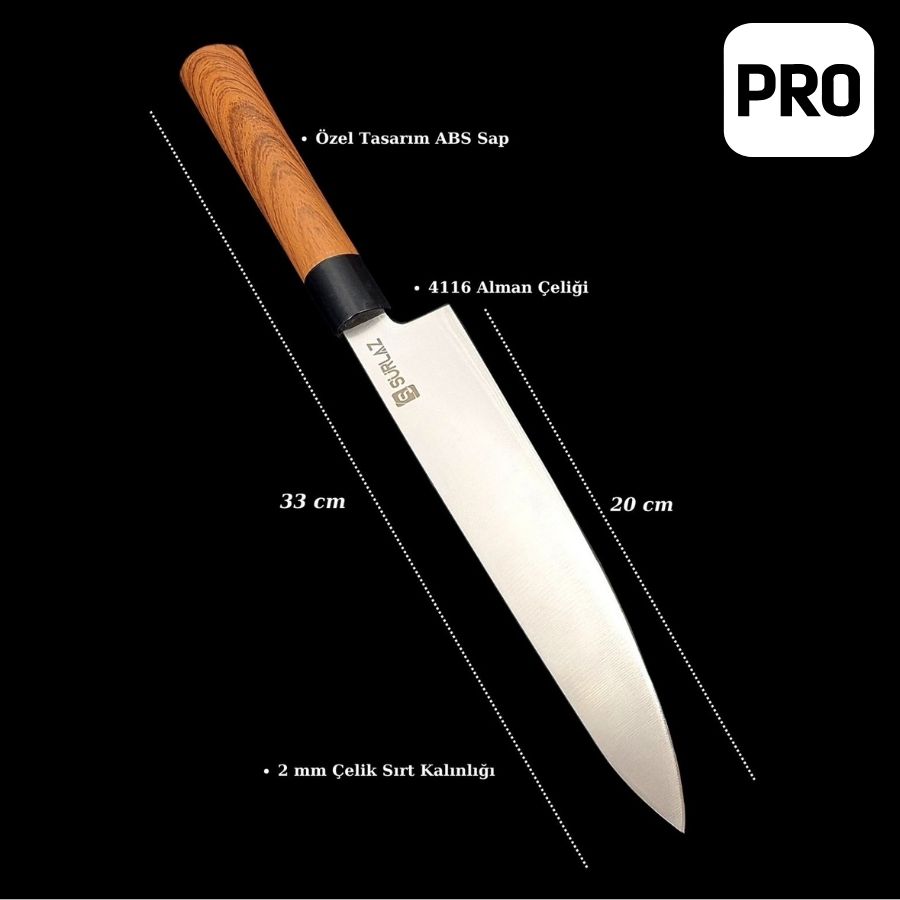 Pro Şef Bıçağı 32 cm Özel Üretim ABS Sap Kişiselleştirilebilir Bıçak